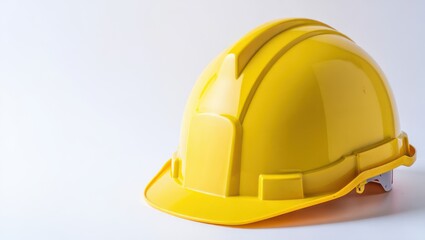 Fototapeta premium Yellow Hard Hat on White Background for Construction and Safety Equipment Concepts and Industrial Uses