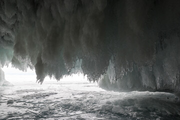 Ice cave on island Olkhon at Baikal Lake