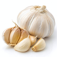 Obraz premium Whole Garlic Bulb with Cloves on White Background