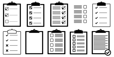 Set of Checklist on Clipboard with Tick Marks Task Management and To-Do List Vector Illustration