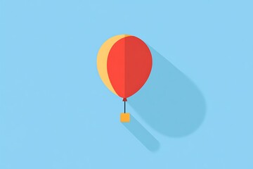 An air balloon with a basket floats serenely against a light blue backdrop