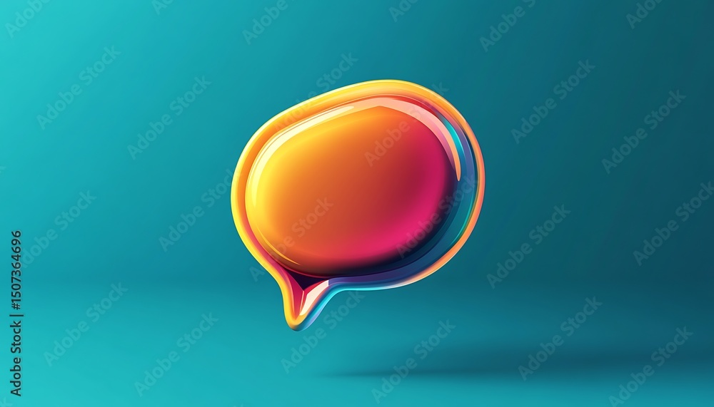 Poster colorful vector speech bubble icon popping from a solid cyan background