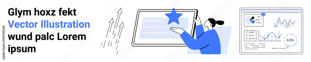 Aufkleber person interacting with large touch screen, graphs and charts displayed digitally. ideal for data an