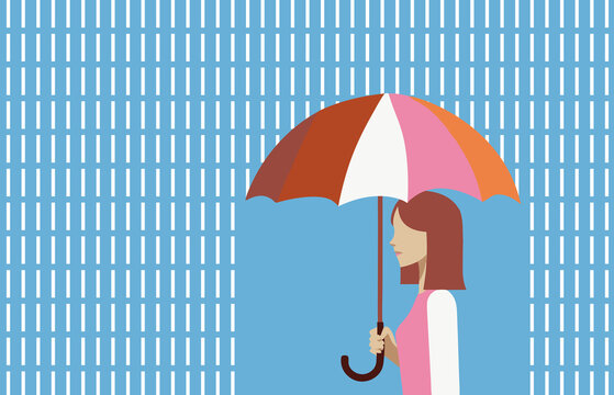 Woman holding umbrella in rain. Protection, preparedness concept.