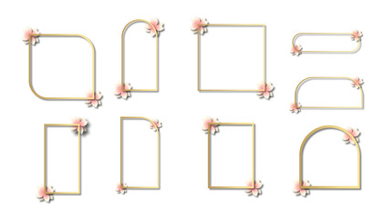 Elegant floral frame collection with gold lines and soft pink flowers