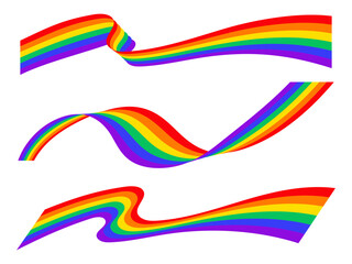 Set of Flowing Curved Pride Flags in Three Styles with Wave Motion for Background and Banner Decoration in Vector Illustration
