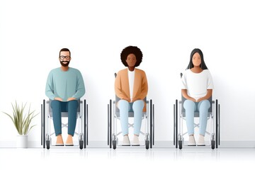 Obraz premium Bright and inviting mockup of modern wheelchairs with happy individuals on a white background