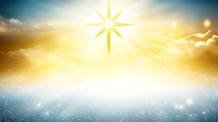 A bright, sunny daytime sky filled with soft, cotton-like clouds, creating a light and airy atmosphere.