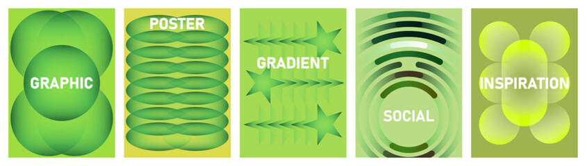 Gradient poster Modern background vector set. Cover template with vibrant perspective geometric prism and star shapes. Ideal design for social media, cover, banner, flyer.