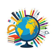 Global Education Concept with Globe and School Supplies Art & Illustration