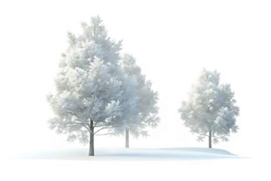 snow covered trees isolated on white background PNG 