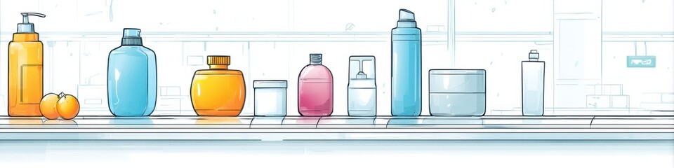 Brightly colored production line showcasing car care products with playful branding designs