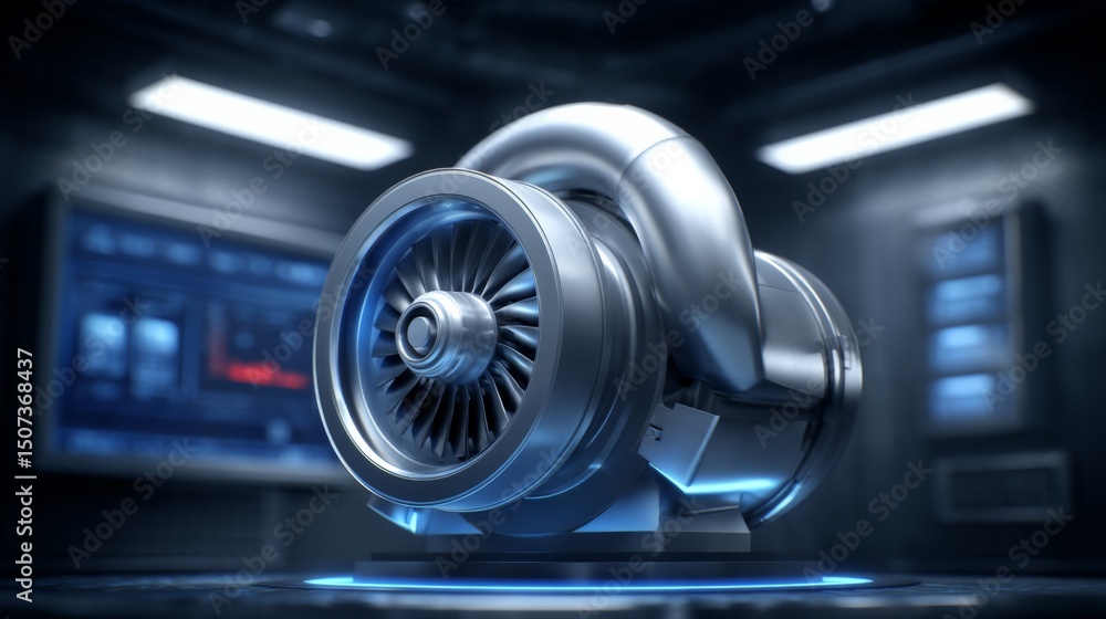 Aufkleber futuristic jet engine displayed in a high-tech laboratory setting