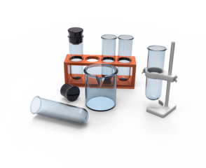 Chemical experiment and research ware for chemical and medical laboratories. no background, 3d visualization.