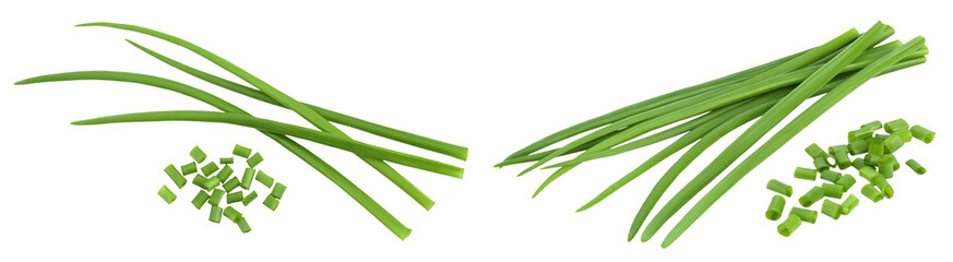 Green onion isolated on the white background. Top view. Flat lay.