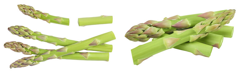 fresh asparagus isolated on white background. Top view. Flat lay.