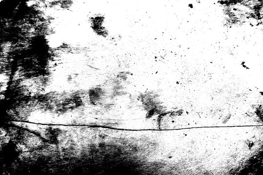 Abstract black and white distressed overlay background on a transparent background. Scratches, rough textures, and grunge elements 