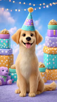 Happy dog in a party hat celebrating joyfully.