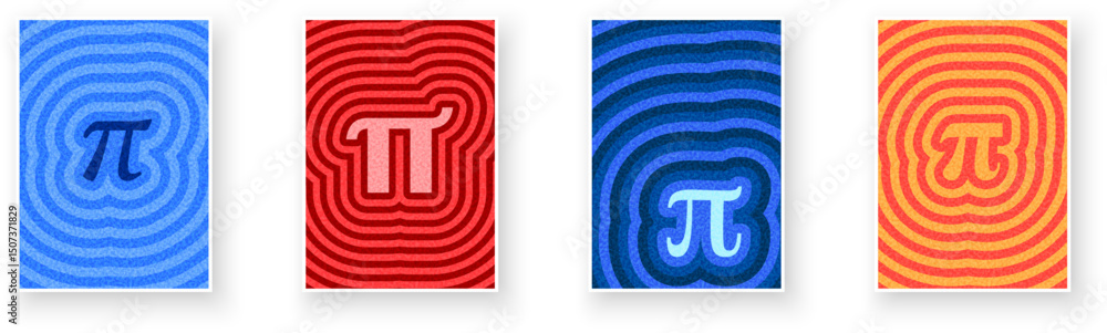 Aufkleber four stylized pi symbols with unique ripple color patterns, ideal for educational or math themes. ve