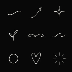 Minimalist line elements for social media design on black background  