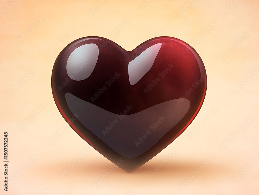 Poster realistic vector of a dark red heart icon over a soft peach background