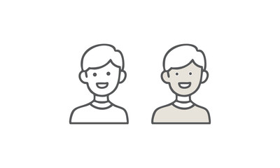 Minimalist Male Avatar Icons – Line Art and Filled Style User Profile Illustration on White Background