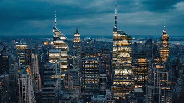Evening panorama of the mega city with skyscrapers and traffic