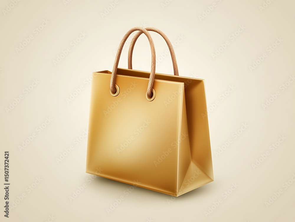 Poster shopping bag icon with a realistic depth effect on a beige solid background