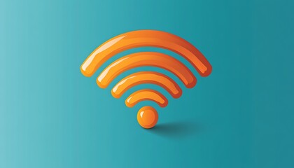 Vibrant vector of a glossy orange wifi signal icon isolated on a teal blue solid background