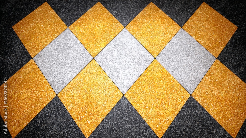 Poster geometric pattern of alternating gold and silver squares on a dark background