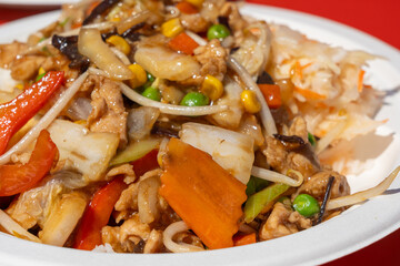 Udon Street Food, Chinese Fried Noodles, Beef Spaghetti with Vegetables, Asian Pasta
