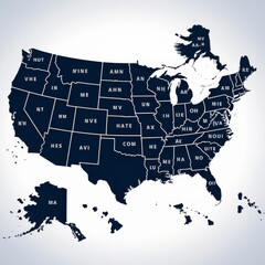 United states map dark blue state abbreviations