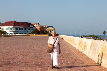Active senior concept. Senior travel concept. Senior lifestyle. Senior woman tourist in Cartagena...