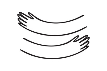 Hug hands logo icon doodle hand drawn. Outline drawing Hug hands line clipart symbol. 