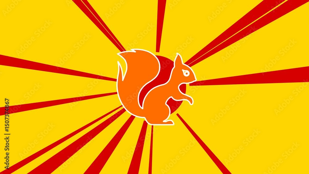 Poster squirrel symbol on the background of animation from moving rays of the sun. large orange symbol incr