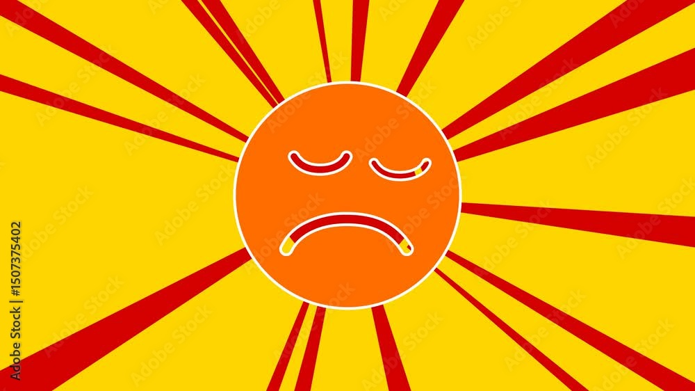 Poster depression symbol on the background of animation from moving rays of the sun. large orange symbol in