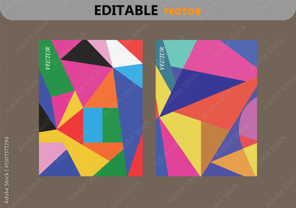 Poster two abstract geometric vector backgrounds with bright colors featuring a modern and artistic design 