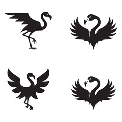 Obraz premium Elegant Flamingo Bird Silhouettes Collection – Minimalist Winged Flamingo Emblems and Icons for Branding and Design