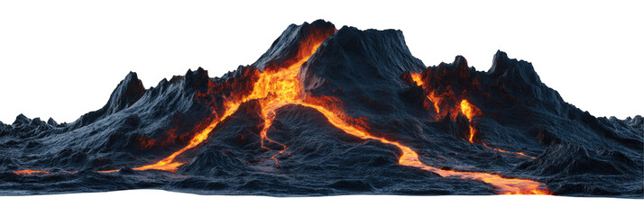 Volcanic Mountain With Glowing Lava Cracks  isolated on a transparent background
