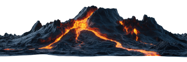 Volcanic Mountain With Glowing Lava Cracks  isolated on a transparent background