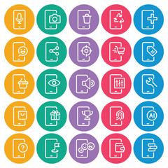 Circle color outline icons set for Smartphone services