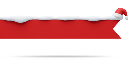 3d Red banner with snow and Santa hat. Christmas and New Year design. isolated