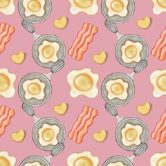 Seamless pattern Breakfast cute hand drawn style cartoon background colorful. 