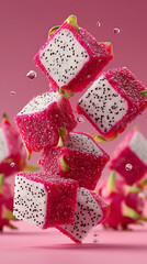Hyper-Realistic Floating Dragon Fruit Slices – 4K Isolated on Delicate Pastel Background