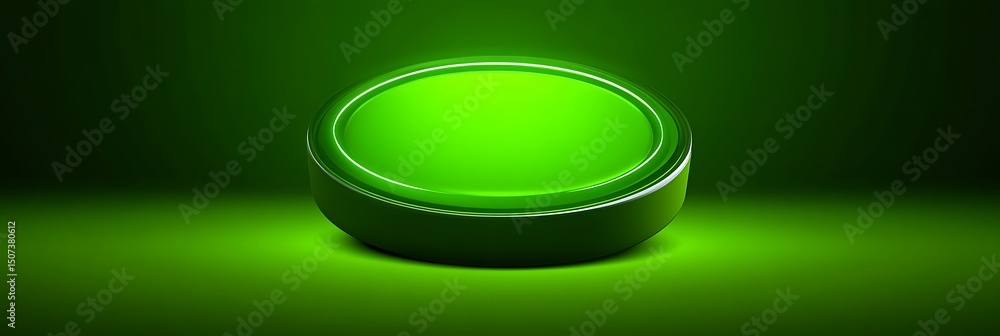 Poster circular 3d vector navigation icon with a subtle shadow effect, glowing neon green background