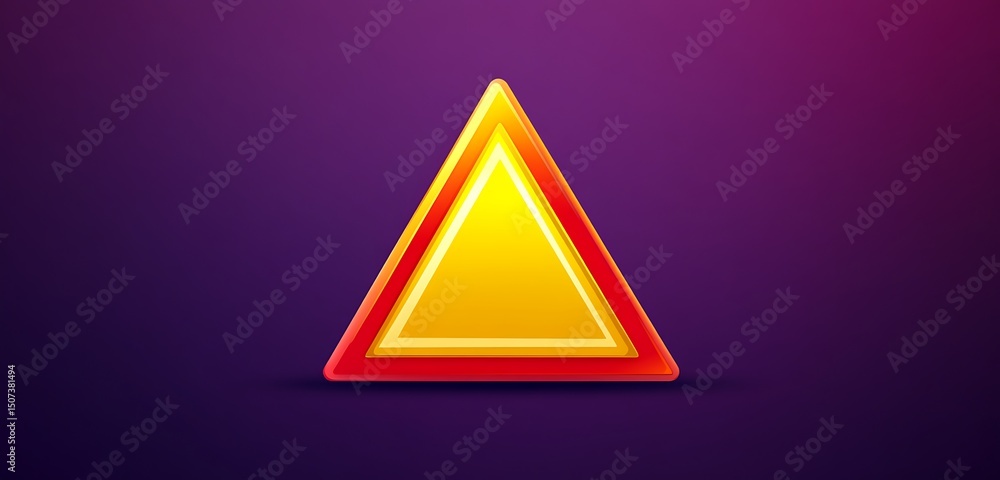 Poster sharp yellow alert triangle vector icon with a red border on a deep purple background