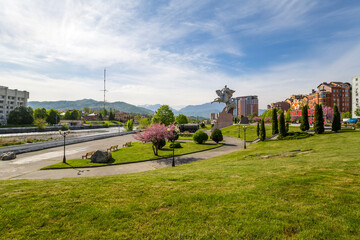 Statue to the great commander Issa Pliev sitting on a horse in Vladikavkaz