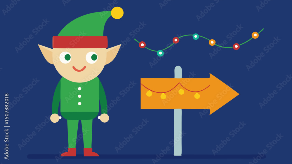 Poster directional elf an elf with a big smile is standing next to a large festive sign pointing the way to