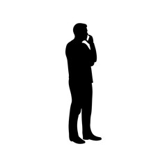 Man holding mobile silhouette icon vector flat design.