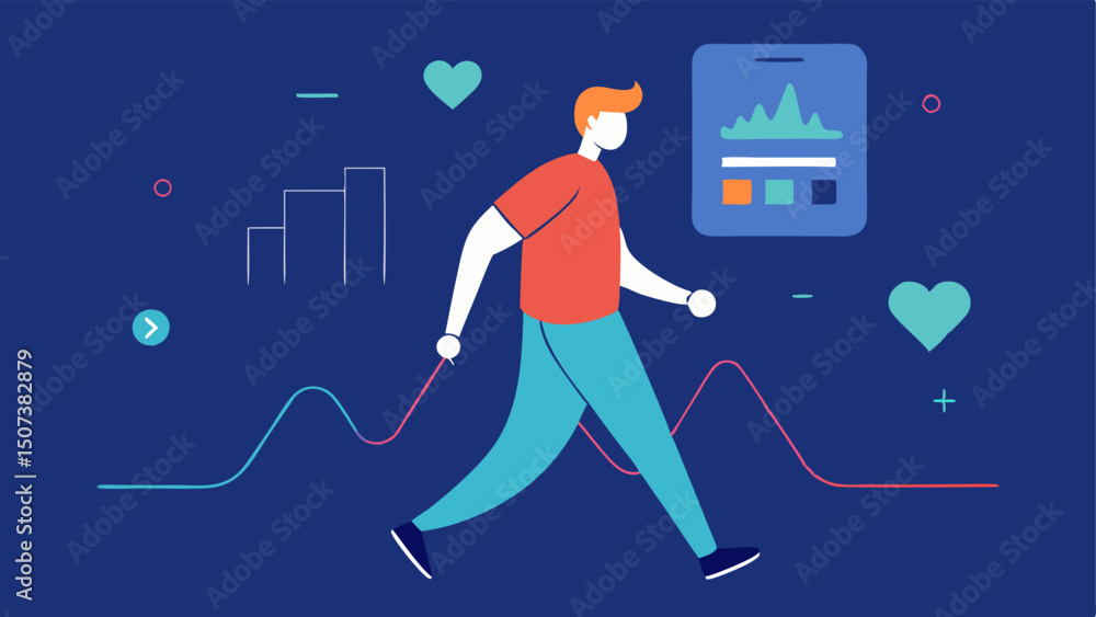 Poster mobile health monitoring an illustration depicting a person walking while wearing the ultrasound dev